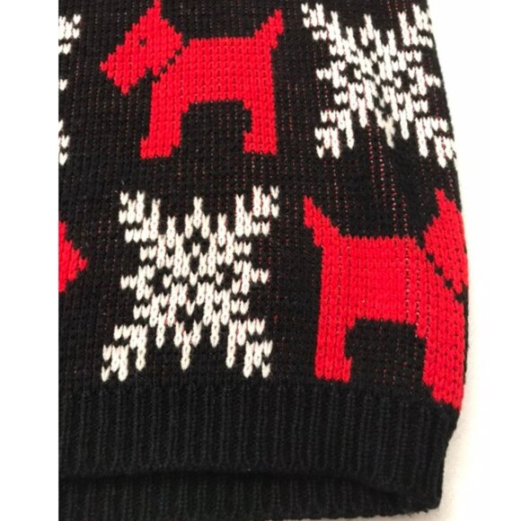 Vintage 1980s Scottie Dog Snowflake Knit Sweater Ladies SMALL Black Red - Picture 4 of 4